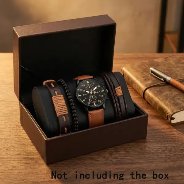 Men's Brown Stainless Steel Quartz Watch & PU Brac