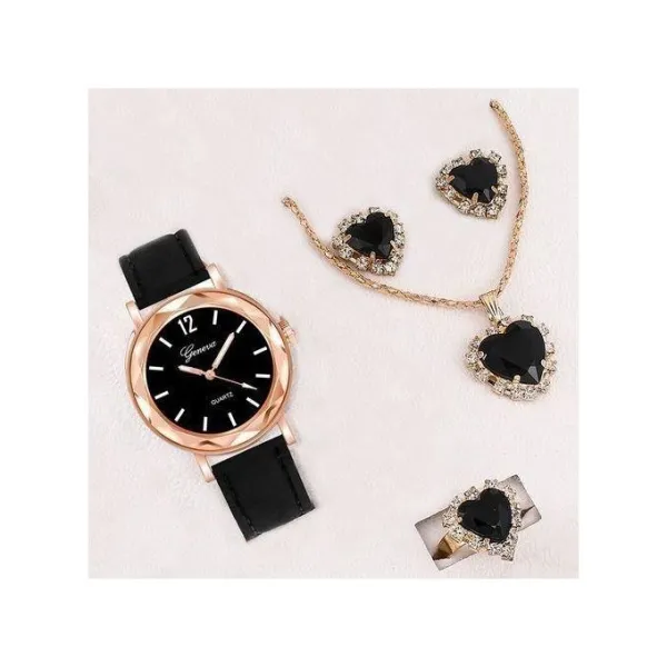 Women's Watch + Necklace + Ring + Earrings Set 