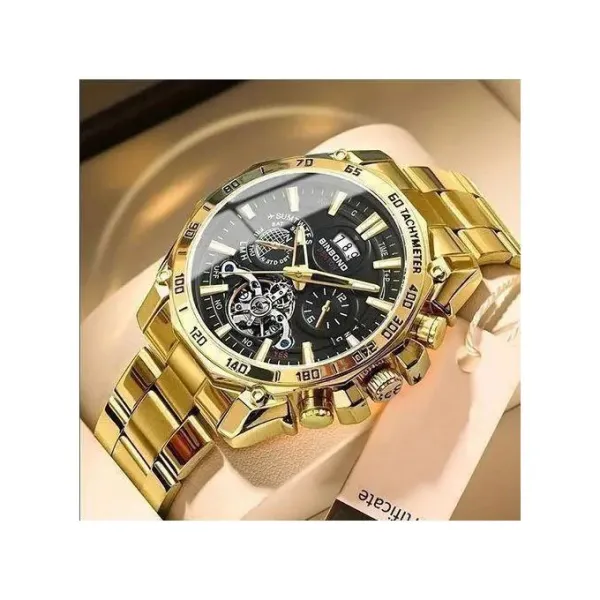 Men’s Business Tourbillon Watch – Steel Band, Gold
