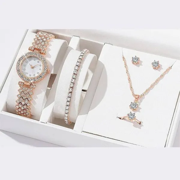 Women's Watch Necklace Ring Earrings Braceket Set 