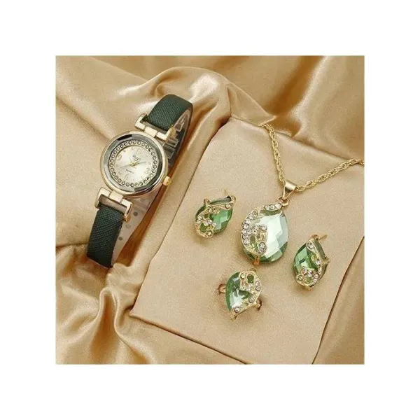 4-in-1 Women’s Watch + Necklace + Ring + Earrings 